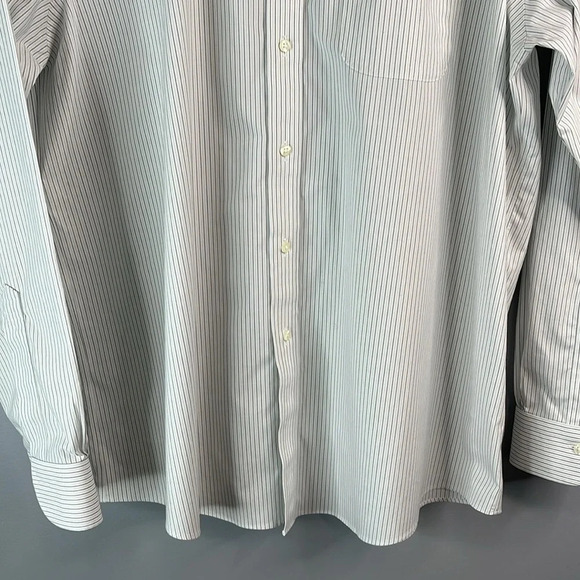 BROOKS BROTHERS Mens Button Down Dress Shirt White Blue Grey Stripe Regular 17 - Picture 6 of 13